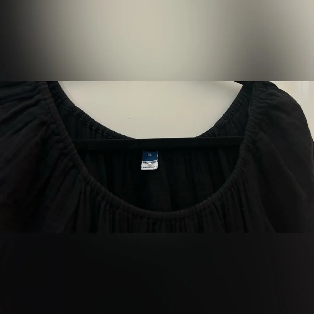Preowned•Old Navy Black Puff Sleeve Gauze Tiered Peasant Dress•Size XL•2 Pocket - Picture 8 of 9